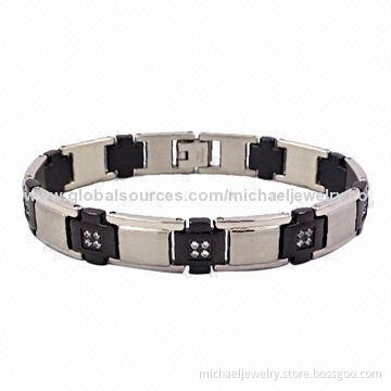 Stainless Steel Bracelets with 36pcs of CZ Stones and Interval of Plating IP Black